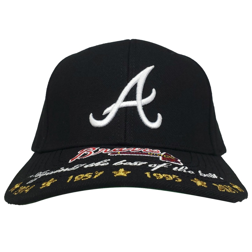 Atlanta Braves Mitchell & Ness MLB Pro Fit Snapback Hat Cap 3D Logo Black NWT